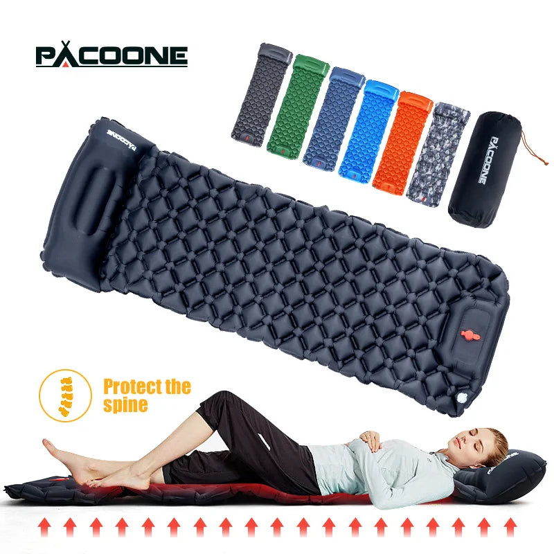 Outdoor Sleeping Pad Camping Inflatable Mattress Built In Pump Ultralight